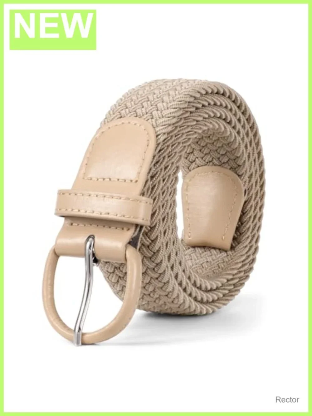 Braided Fabric Stretch Belt Leather Covered Buckle Canvas Adjustable Women